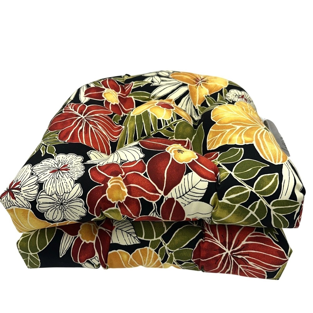 Pillow Perfect Tropical Floral Indoor Outdoor Chair Seat Cushion 19"X19" 2 Count